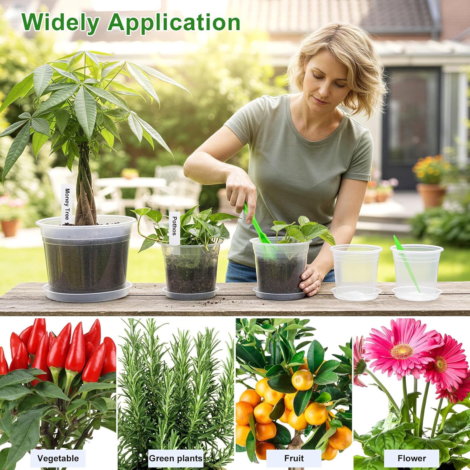 5/6/7/10 Inch Clear Nursery Pots with Drainage & Saucers 16PCS , Plant Large Pots with Labels, Seedling Tool & Hole