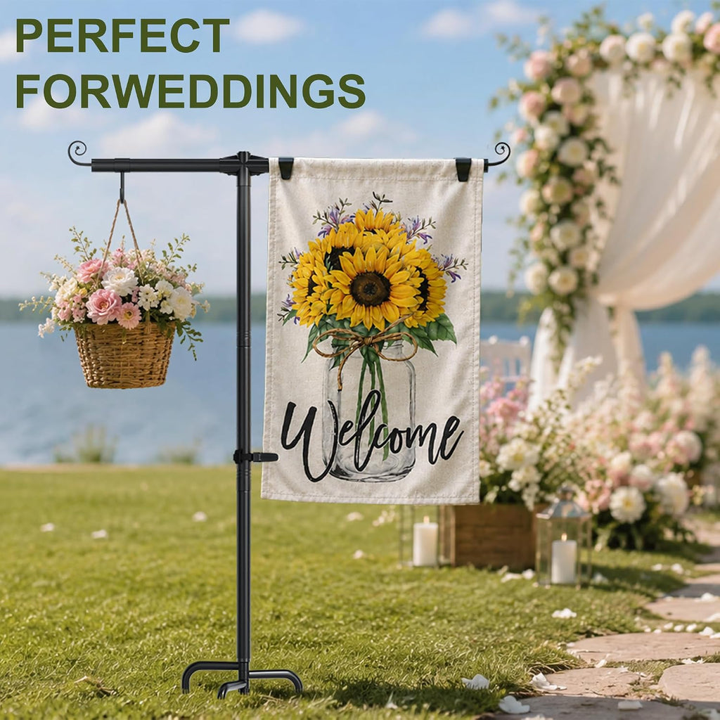 Garden Flag Stand, Extra Thick 5/8 Inch Heavy-Duty 63 Inch Yard Flag Holder | Fits 28x40 Garden Flags, with 4-Prong