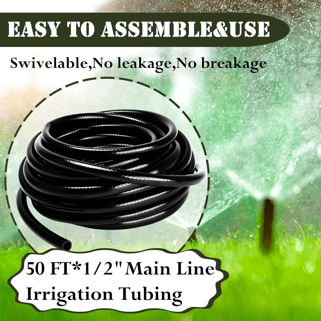 1/2in. Drip Irrigation Tubing - 50FT Drip Line Irrigation System Parts for Garden(Includes 1/2" Straight