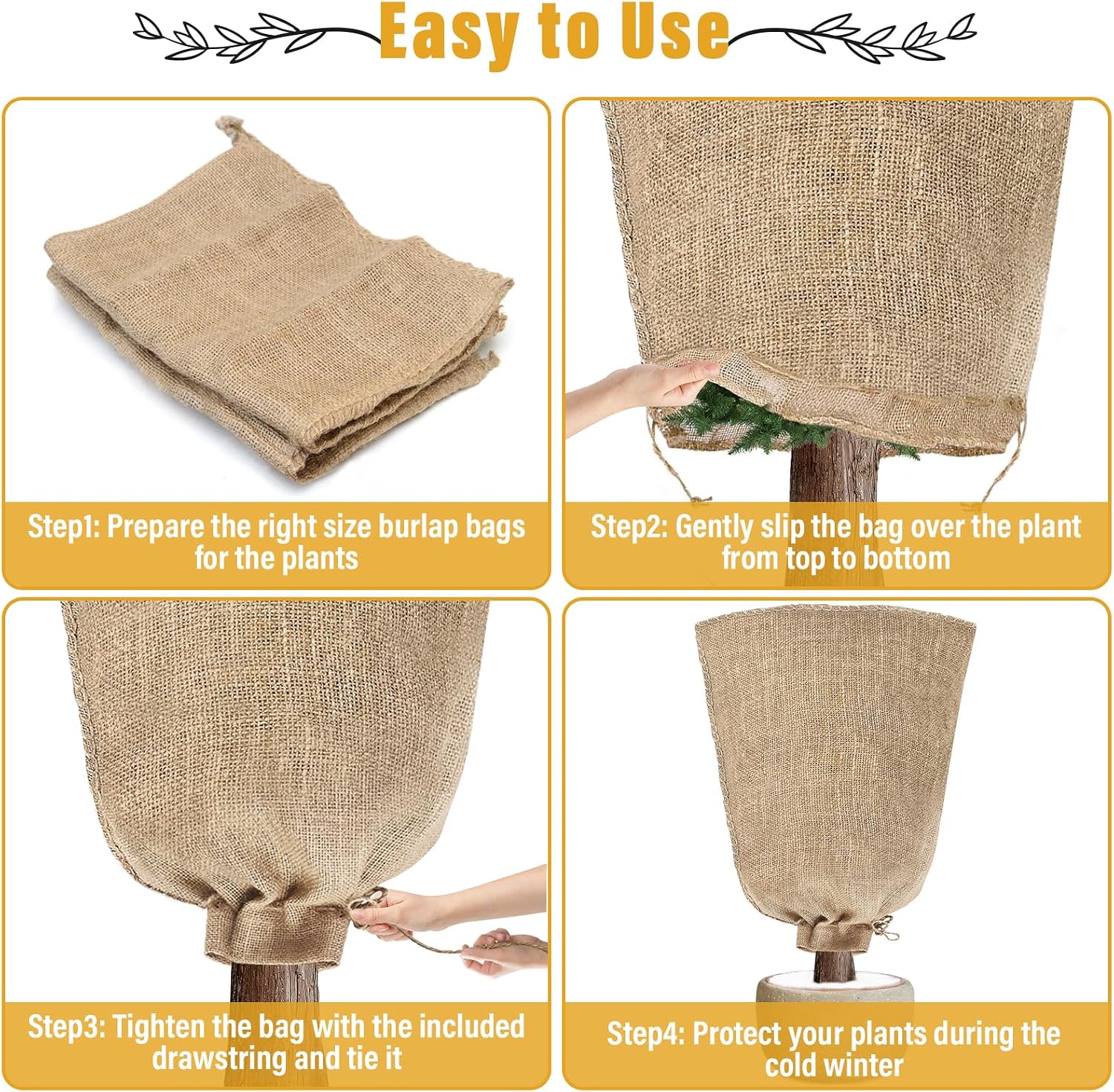 Riare 4 Packs 32 × 40 Inch Large Winter Plant Cover Bags with Drawstring