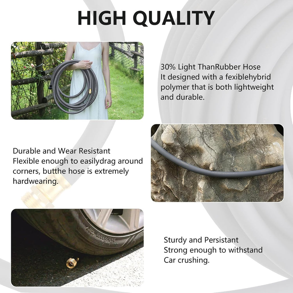 Garden Hose 5/8"x 50ft Brass Rubber Heavy Duty Water Hose 600 PSI Grey | Solid Brass connector,Heavy Duty,Rubber Water