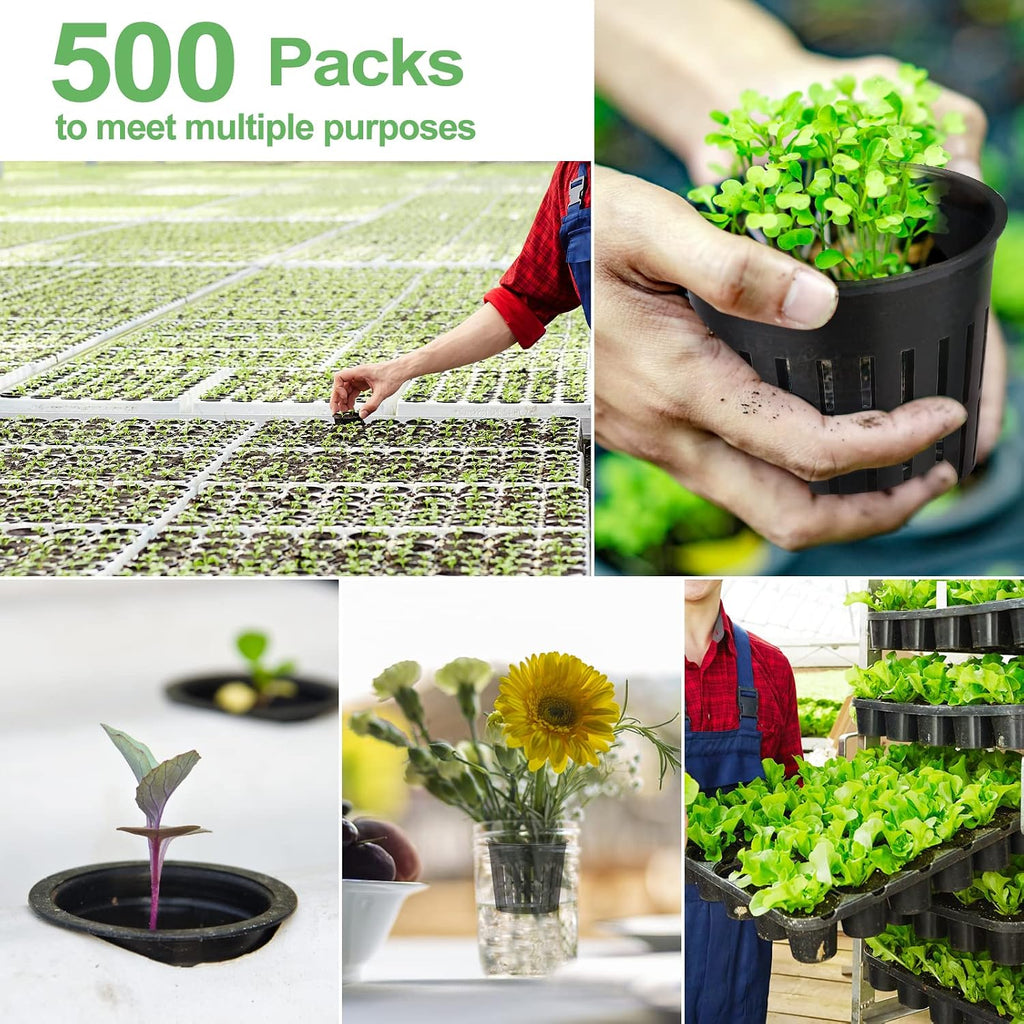 500-Pack 2 Inch Hydroponics Net Pots - Slotted Mesh Net Cups for Plant Growing System - Self Watering Baskets for