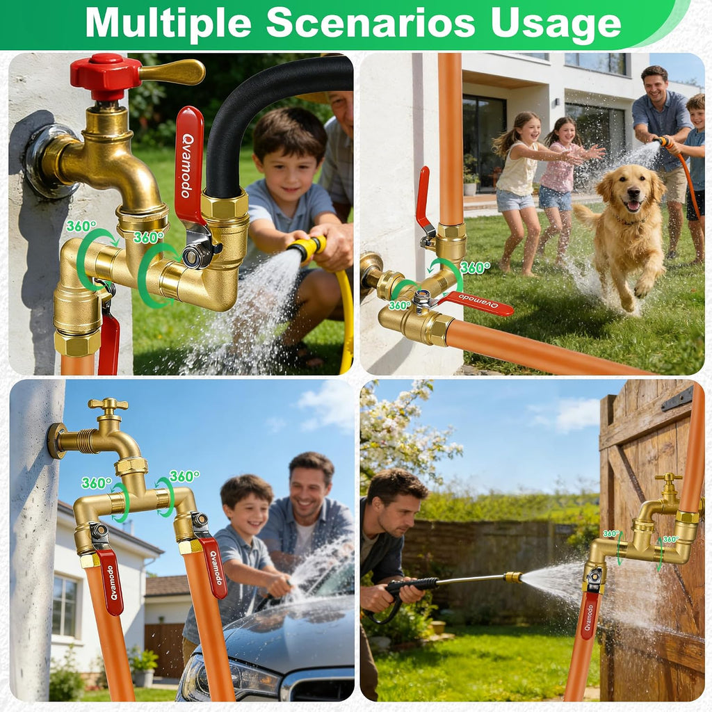 360° Rotatable Garden Hose Splitter 2026 Upgrade 3/4" GHT Swivel Brass Hose Splitter, High Flow Spigot Splitter with