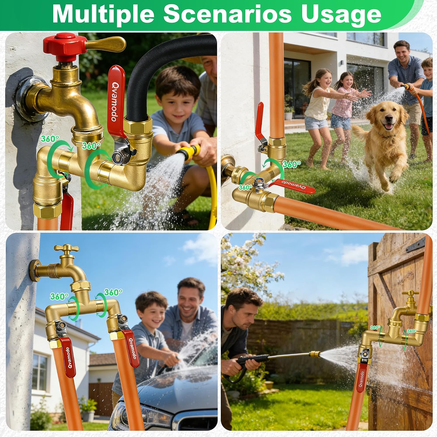 360° Rotatable Garden Hose Splitter 2026 Upgrade 3/4" GHT Swivel Brass Hose Splitter, High Flow Spigot Splitter with