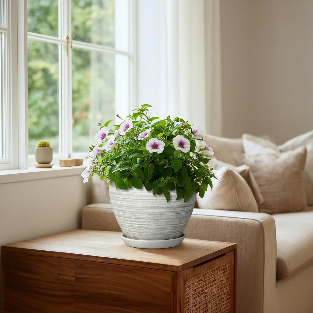 Indoor Plant Pots 8 Inch - Ceramic Plant Pots with Drainage Hole and Saucer, Large Flower Pot for Indoor Plants