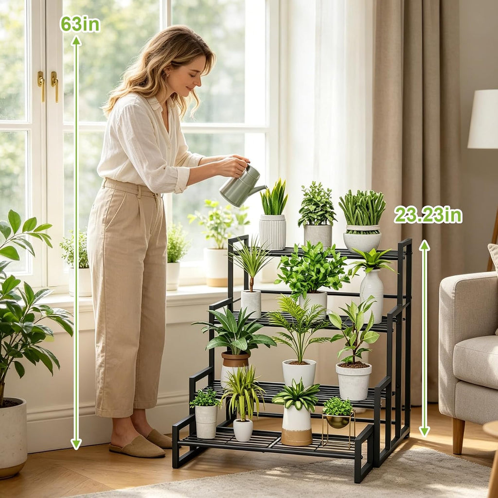 VyGrow Plant Stand, 4 Tier Widened Stackable Tiered Plant Stand, Upgraded Scalable Heavy Duty Tall Plant Shelf for
