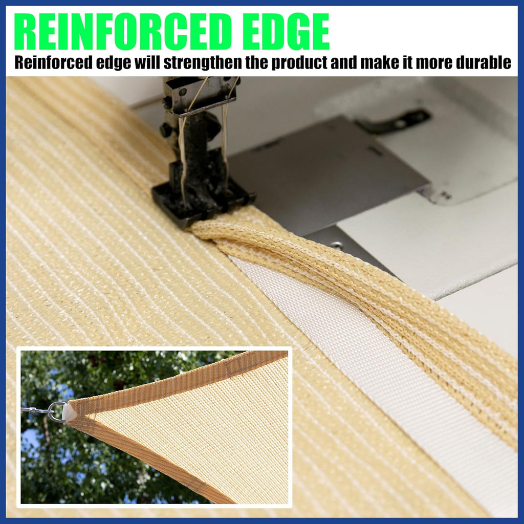16' x 16' Beige Sun Shade Sail Square Canopy Fabric Cloth Screen, Water and Air Permeable & UV Resistant, Heavy Duty