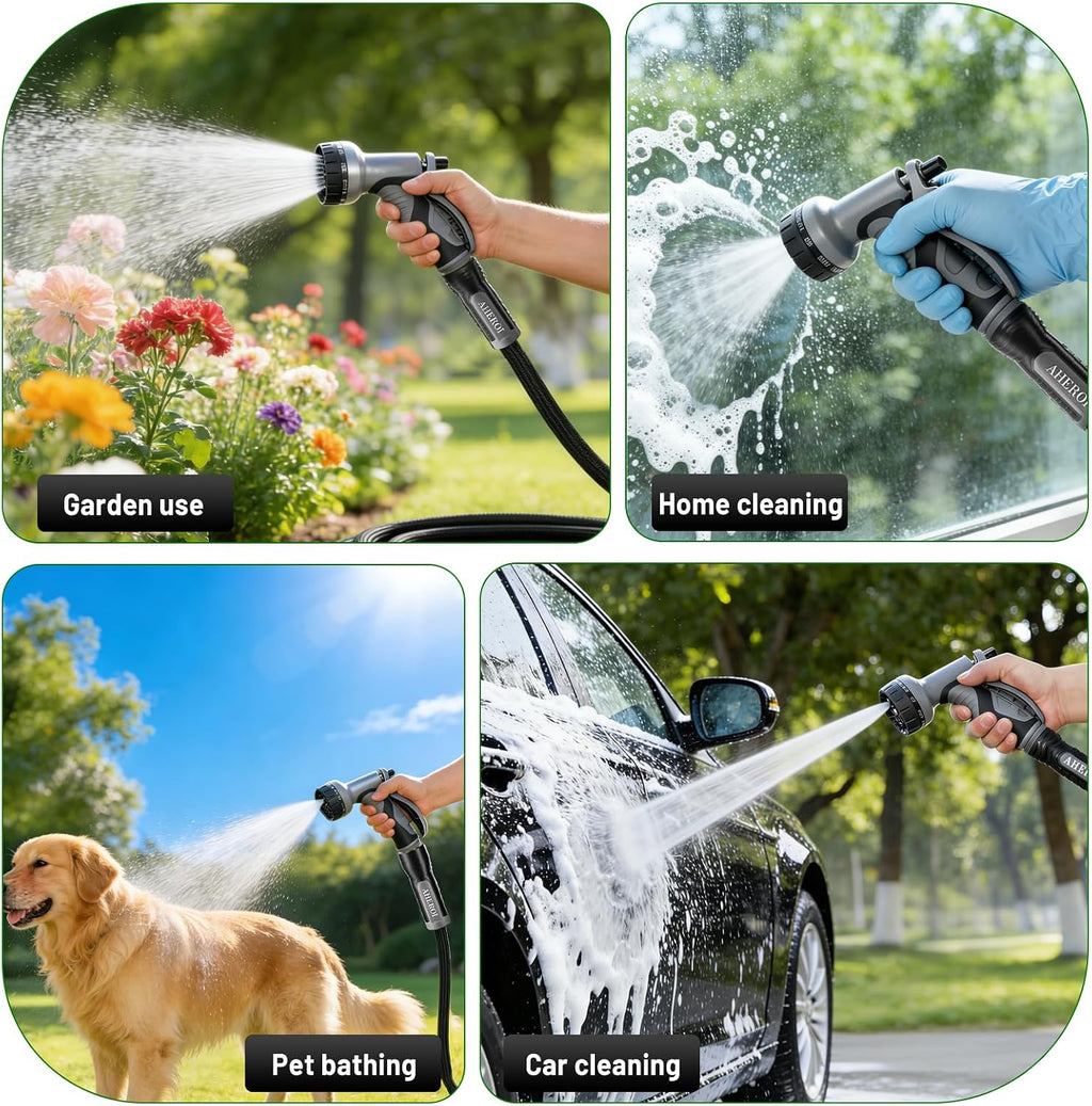 Aheroi Garden Hose 50FT, Kink-Free Flexible Waterhose for Outside(25+25ft) | Patented Garden Hose with 10 Spray