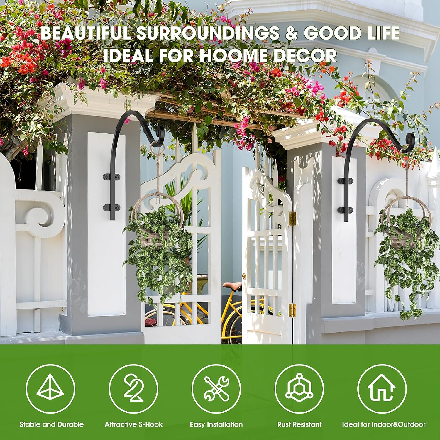 EPHECH 6Pack 12Inch Heavy Duty Hanging Plant Brackets for Plant Baskets | 80Lbs Outdoor and Indoor Hanging Brackets