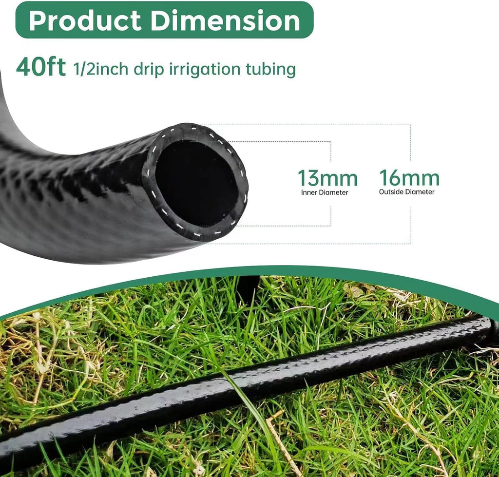 Maotong 40 FT 1/2 inch Drip Irrigation Tubing Main Line Hose Tube for Garden Irrigation System (Includes 1/2" Straight