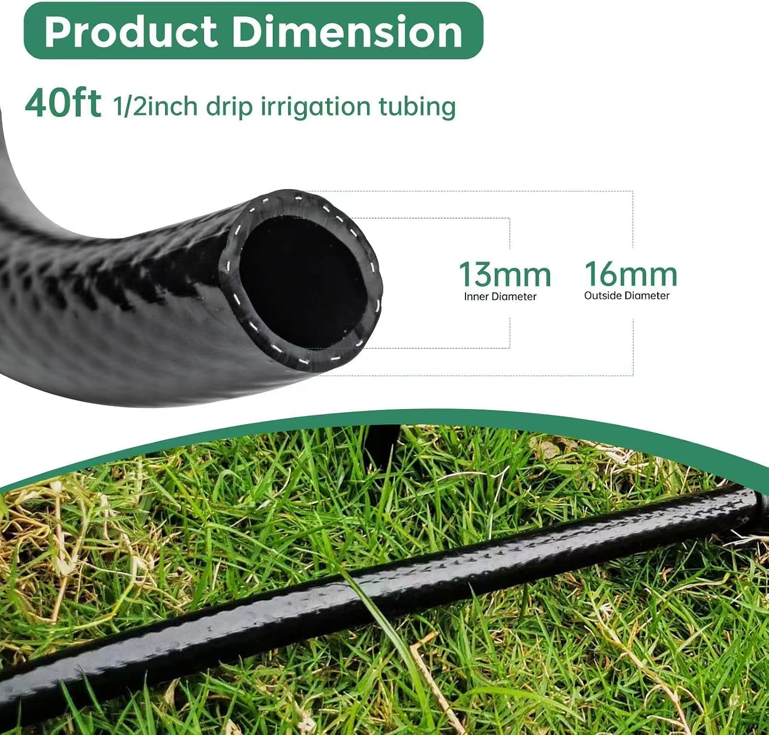Maotong 40 FT 1/2 inch Drip Irrigation Tubing Main Line Hose Tube for Garden Irrigation System (Includes 1/2" Straight