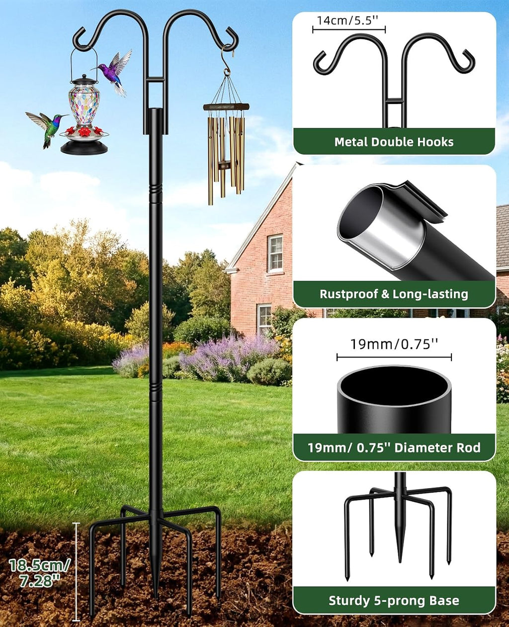 Shepherds Hooks for Outdoor Plant Hanger Hummingbird Feeders for Outdoors | Double Shepherds Hooks ,86 Inch Bird Feeder