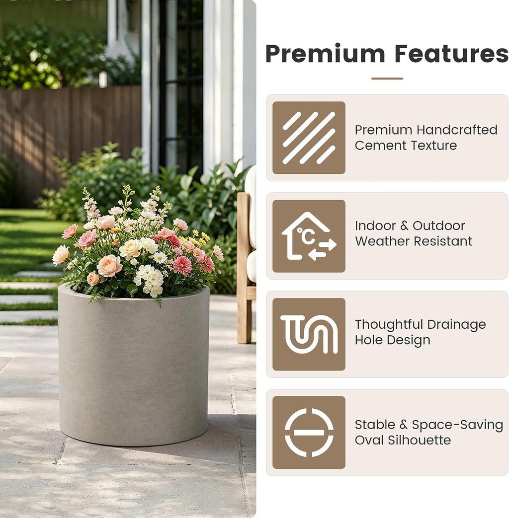 Kante Accent Round Cylinder Weathered Concrete Planter 12.6" Tall, Outdoor | Rubber Plug for Indoor, Drainage for