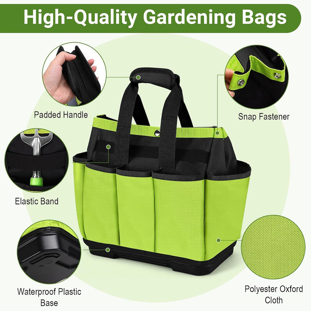 Garden Tool Bag with Waterproof Plastic Base, Heavy-Duty Oxford Garden Tote | Garden Tote Caddy Featuring 8 Pockets