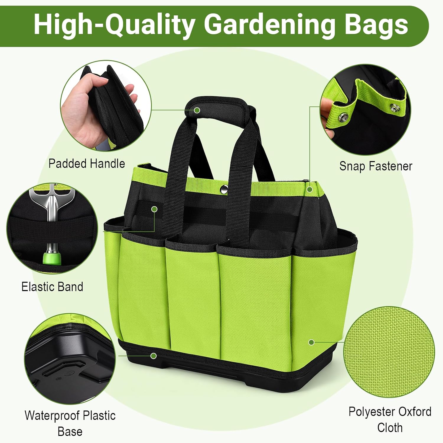 Garden Tool Bag with Waterproof Plastic Base, Heavy-Duty Oxford Garden Tote | Garden Tote Caddy Featuring 8 Pockets
