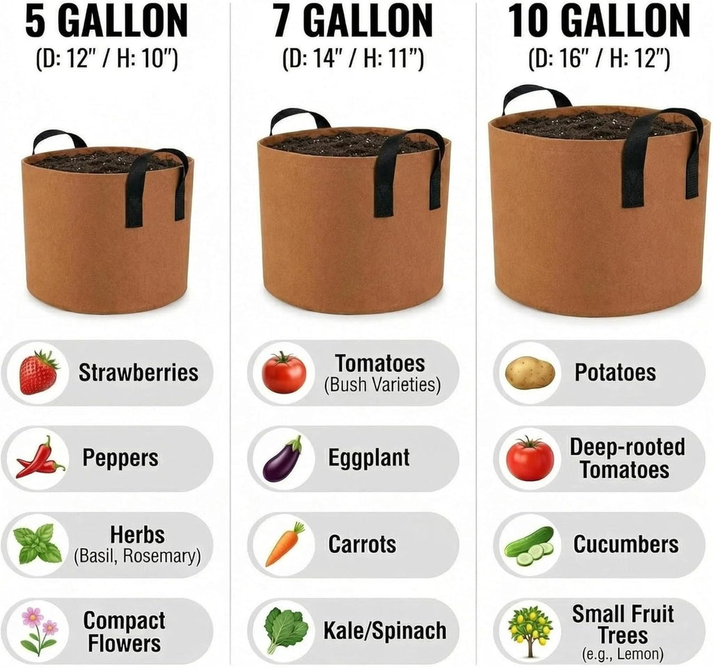 10 Gallon Grow Bags, Heavy Duty Fabric Pots with Handles for Vegetables | 5 Pack 10 Gallon Grow Bags, Heavy Duty Fabric