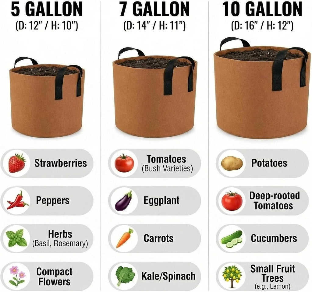 7 Gallon Grow Bags, Heavy Duty Fabric Pots with Handles for Vegetables | 5 Pack 7 Gallon Grow Bags, Heavy Duty Fabric