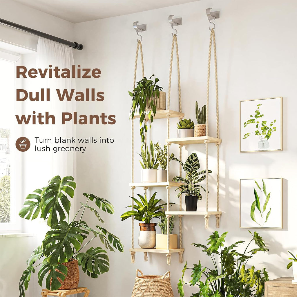 Bamworld Hanging Shelves Plant Hanger Indoor Window Plant Shelves | Wood Plant Wall Shelf Window Sill Plant Shelf