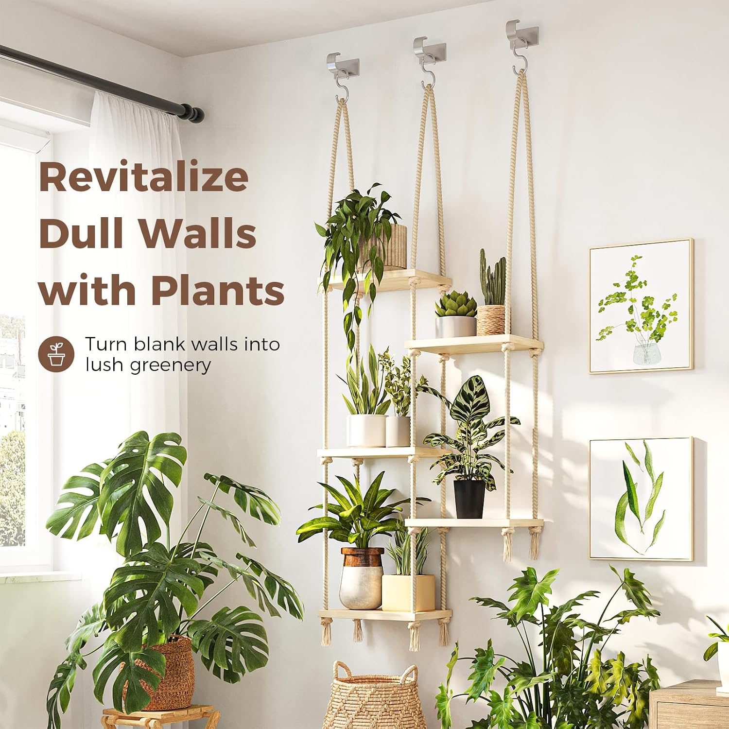 Bamworld Hanging Shelves Plant Hanger Indoor Window Plant Shelves | Wood Plant Wall Shelf Window Sill Plant Shelf