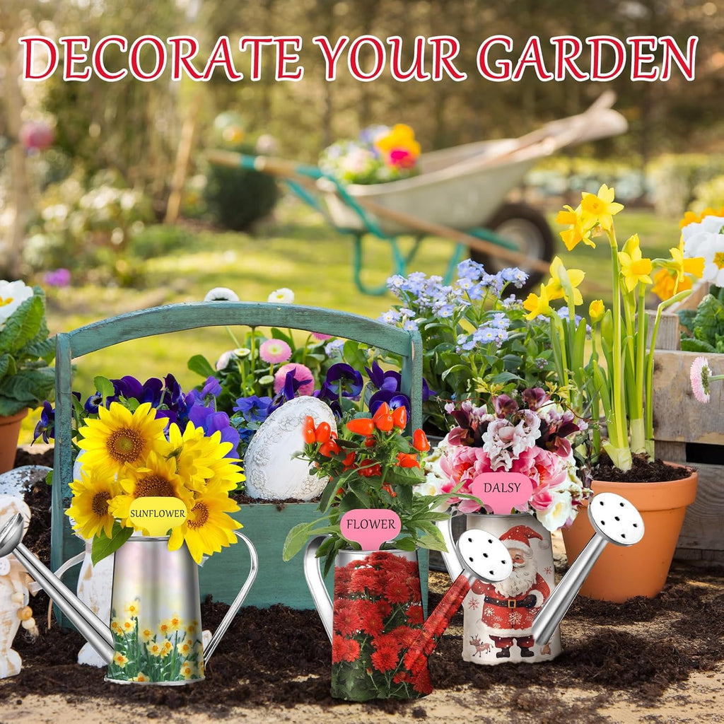 Reallnaive 6 Set Planter Watering Can Bulk DIY Flower Gardening Kit | Ready to Paint with Brushes, Metal Planters Ideal