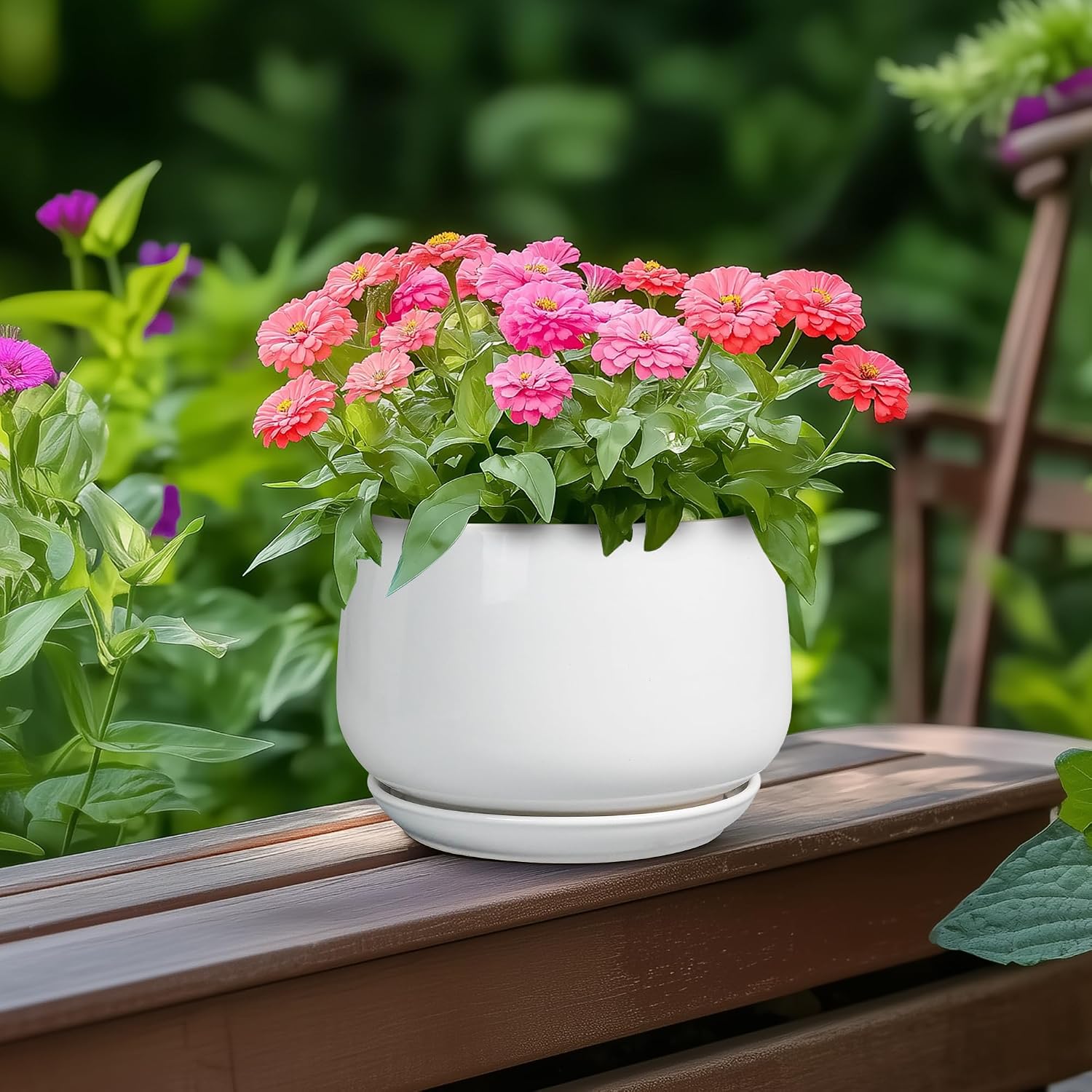 G EPGardening Ceramic Pots for Plants - 6 Inch Planter for Indoor Plants, Flower Pots with Drainage and Ceramic Tray