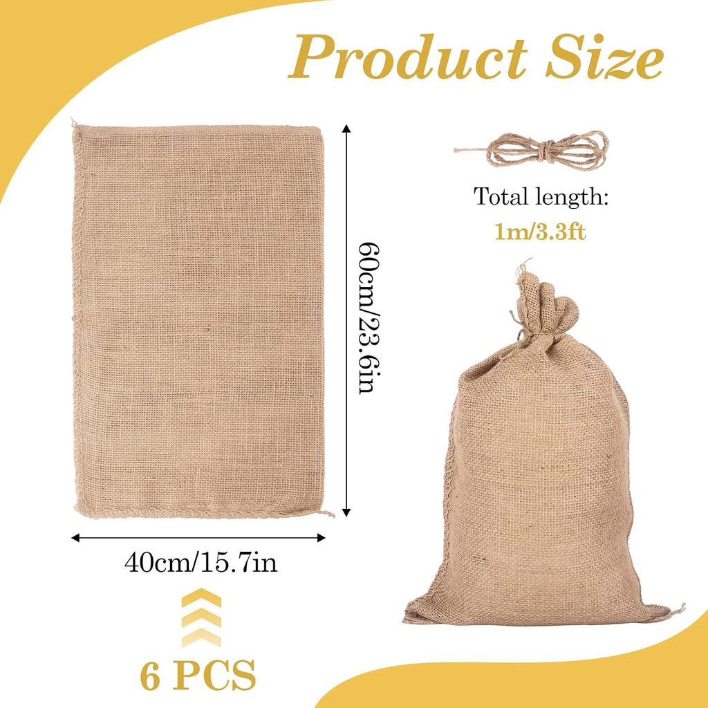 Klmnop 6 Pack Natural Burlap Bags with Drawstring, 16x24 Inch Reusable Jute Potato Sacks with Rope for Potatoes