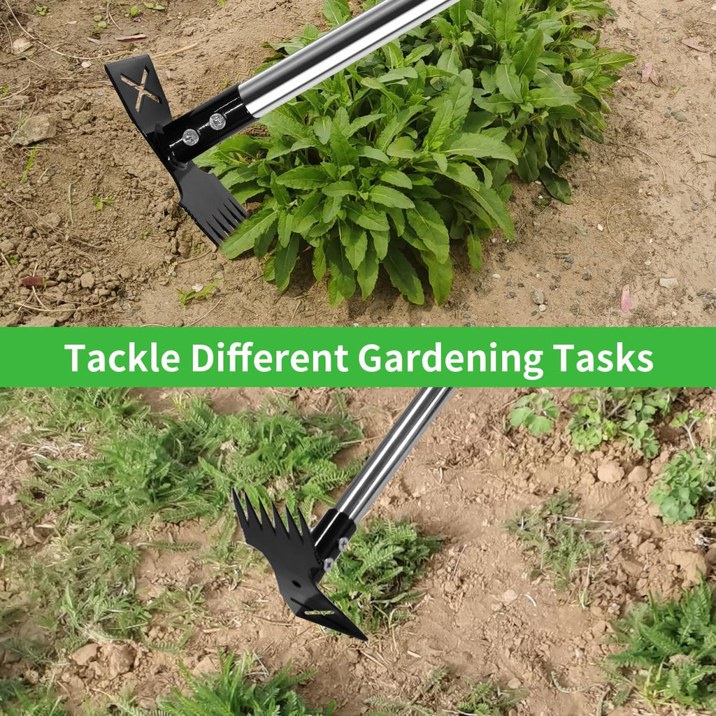 3-in-1 Weed Puller Tool, Crack Weeder Surface Brush & Hoe Adjustable 16-63" | 3-in-1 manual weed puller: crack weeder