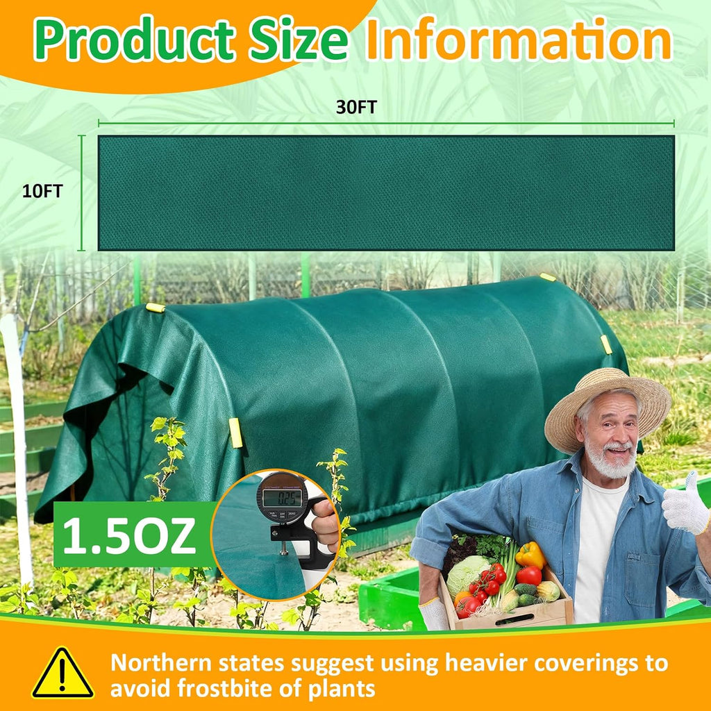 Green Plant Covers Freeze Protection, 10 x 30 ft - 1.5 oz/yd² Frost Cloths for Outdoor Plants, Tree Covers Freeze