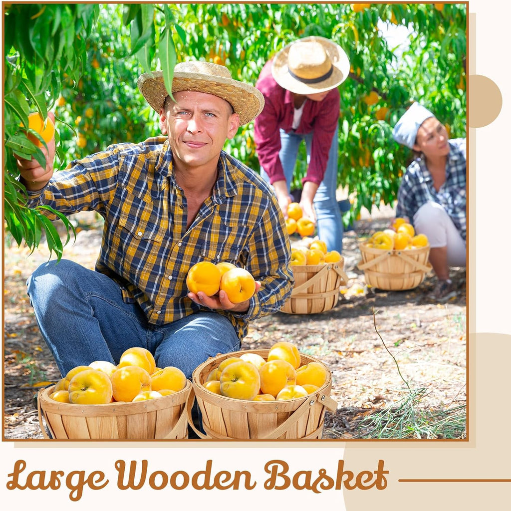 Marsui 10 Pcs Large Wooden Apple Basket 11 x 6.5'' Round Wicker Bushel Baskets with Handle, Farmers Market Basket for