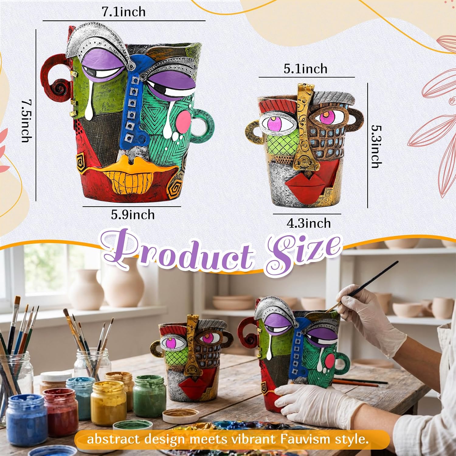 2 Pack Brutalist Abstract Face Planters Pots Head, Unique Abstract Flower Pot, Funny Planters Decoration Resin Face
