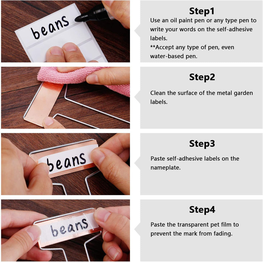 30PCS Copper Metal Plant Tags Plant Labels with 60Pcs Labels, Rainproof PET Film & Permanent Pen, 10" Weatherproof