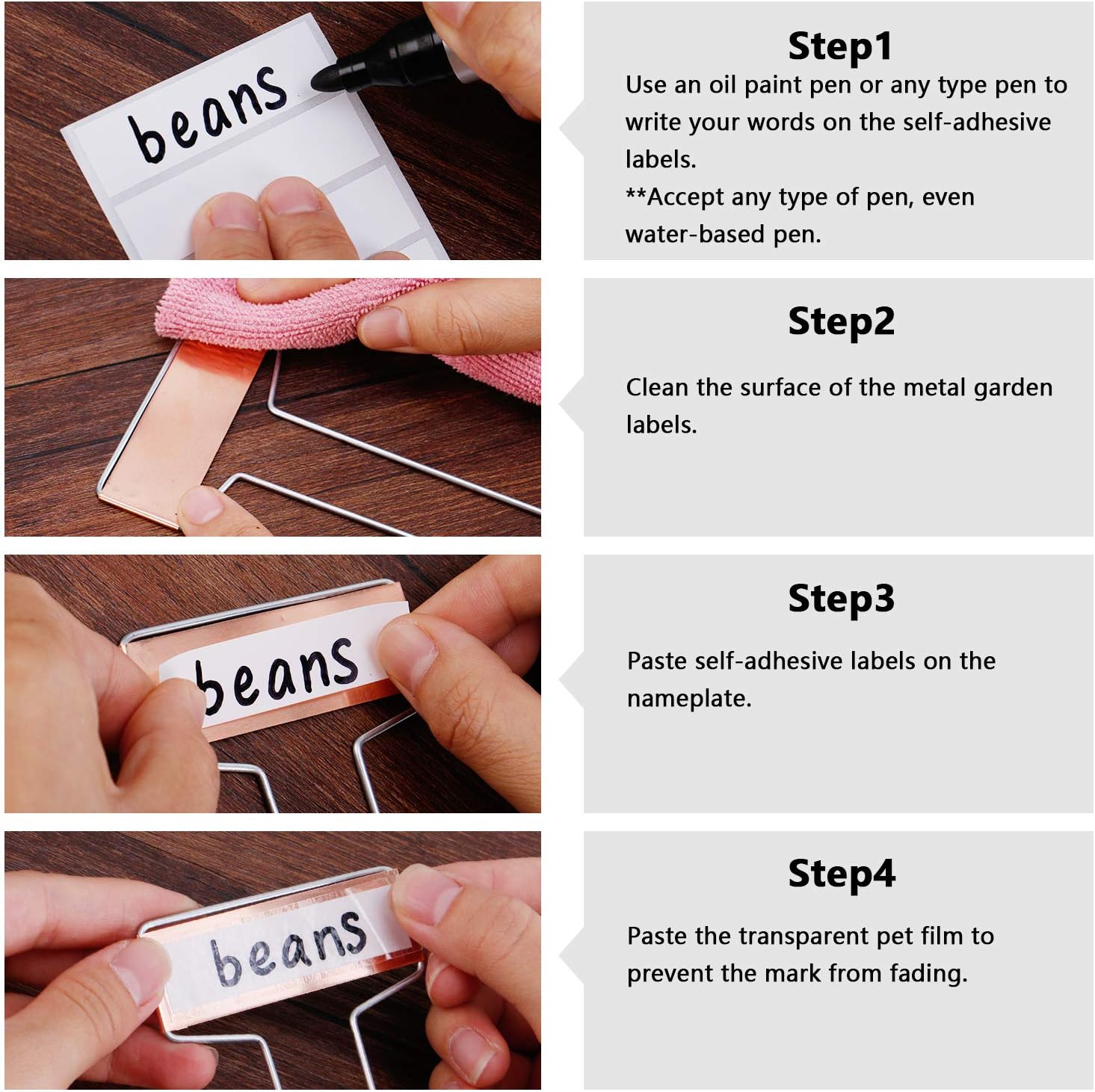30PCS Copper Metal Plant Tags Plant Labels with 60Pcs Labels, Rainproof PET Film & Permanent Pen, 10" Weatherproof