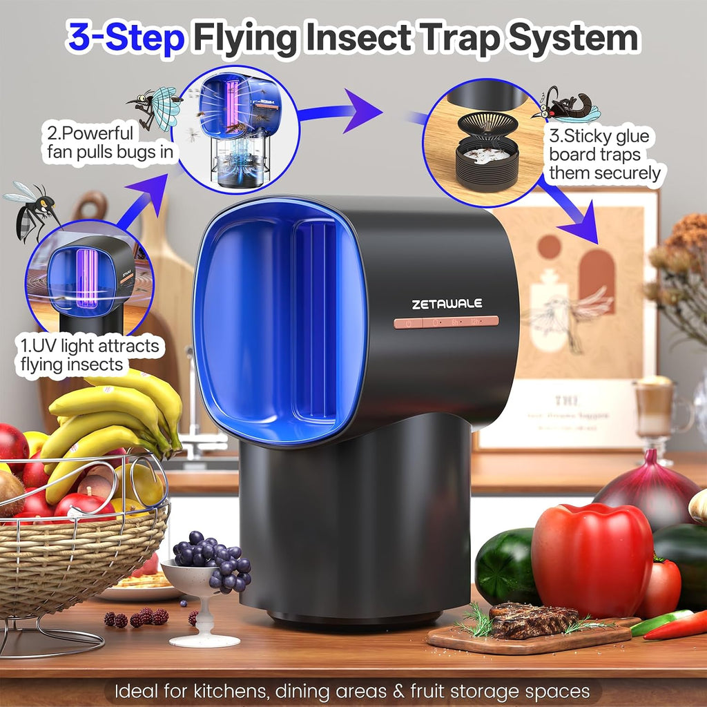 Fruit Fly Traps for Indoors, Gnat and Insects Catcher for House with UV Light, Heat Lure, Fan Suction, Ideal for