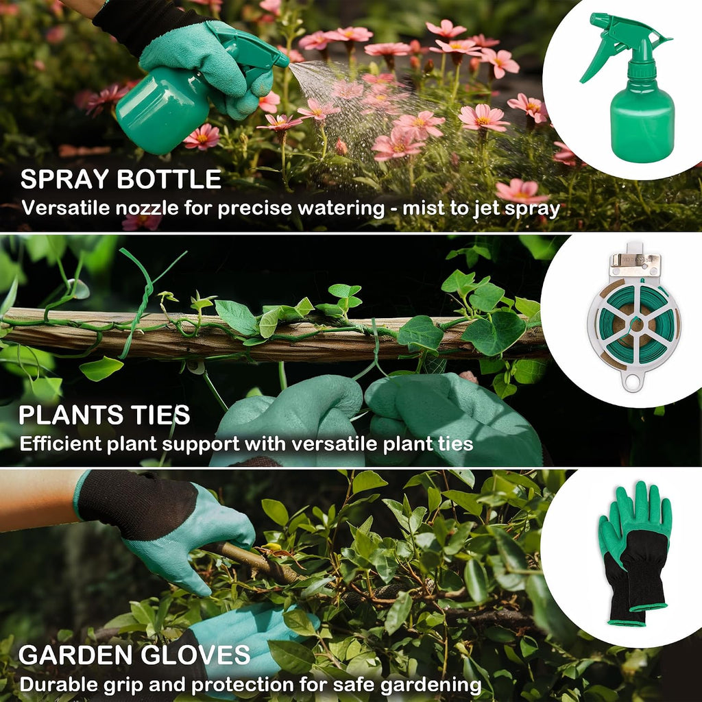 Bluemars Gardening Hand Tool Kit 14PCS Heavy Duty Stainless Steel Garden Tool Set with Floral Garden Tote -Outdoor