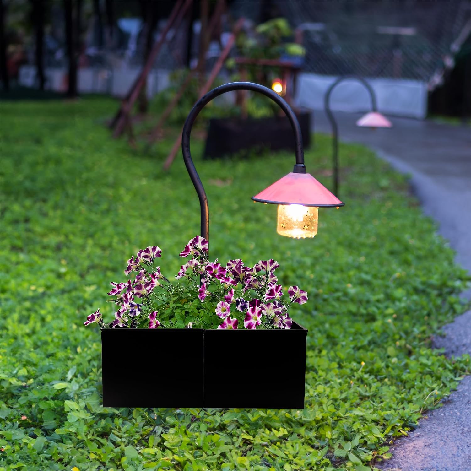 AuldHome Design Umbrella Planter for Patio Table (Black Square), w/Umbrella Hole, Enamelware Rectangular Planter Pots