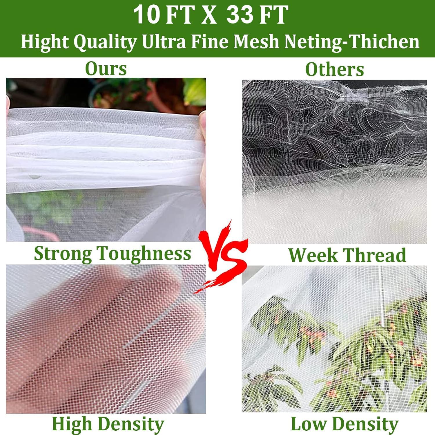 Garden Mesh Netting Kit, 10 * 33ft Ultra Fine Netting with 6pcs Garden Hoops for Raised Beds, Plants Cover Net for