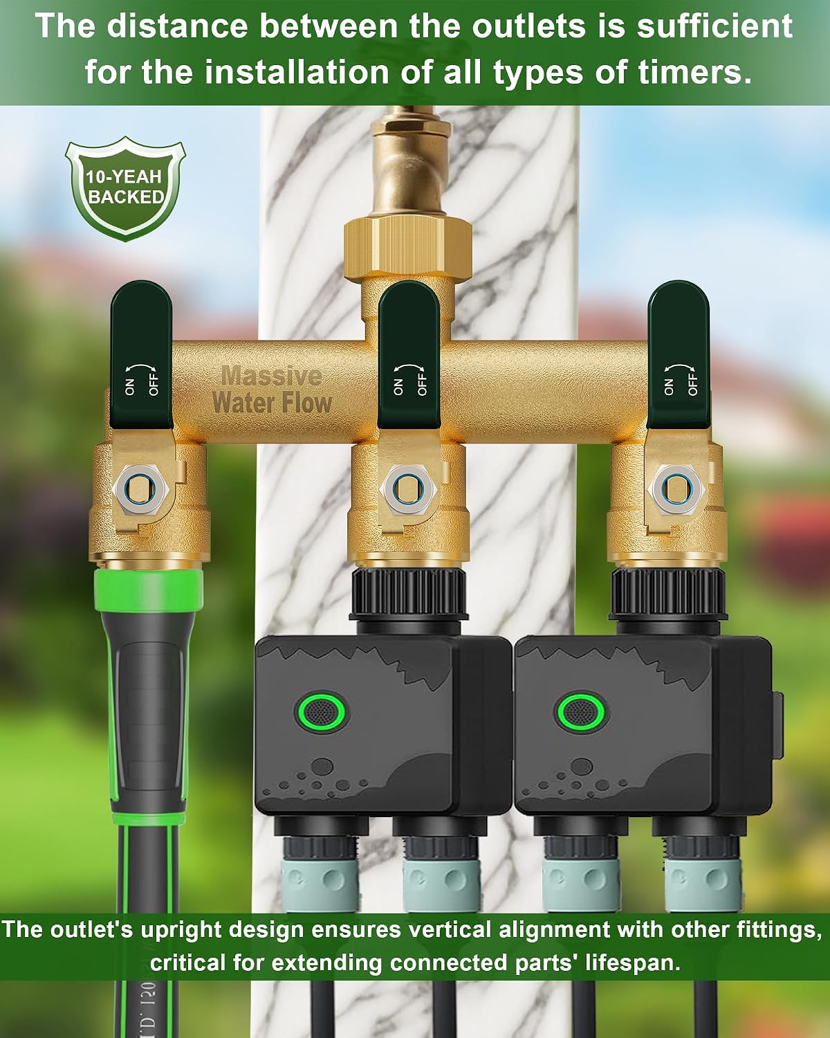 3 Way Hose Splitter, Heavy Duty Full Flow Garden Water Hose Bib Spigot Splitter, Brass Rust and Freeze Resistant