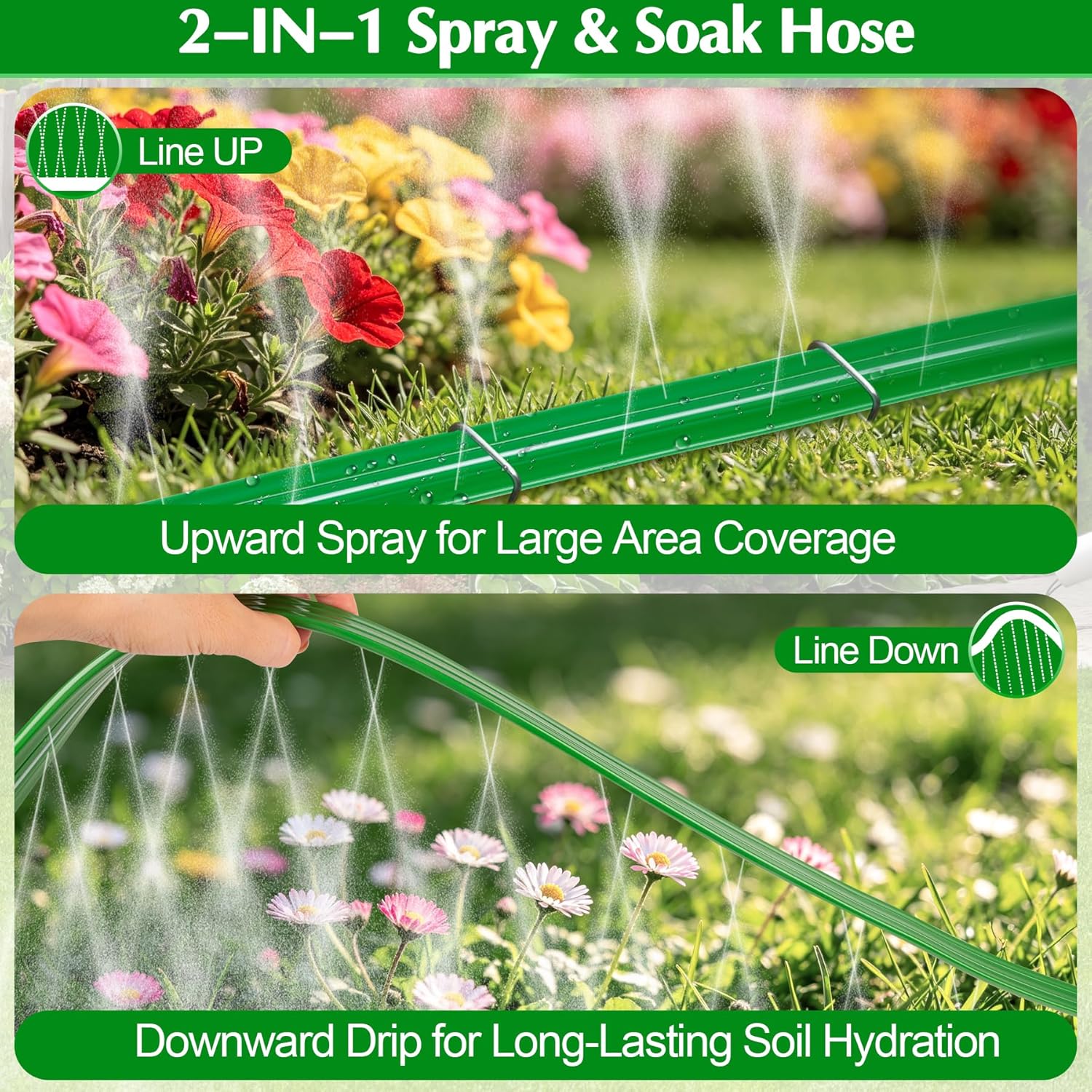 Sprinkler Hose with Holes, 100FT (50FT x 2) Heavy Duty Flat Soaker Hoses, Watering Garden Drip Irrigation Hose –