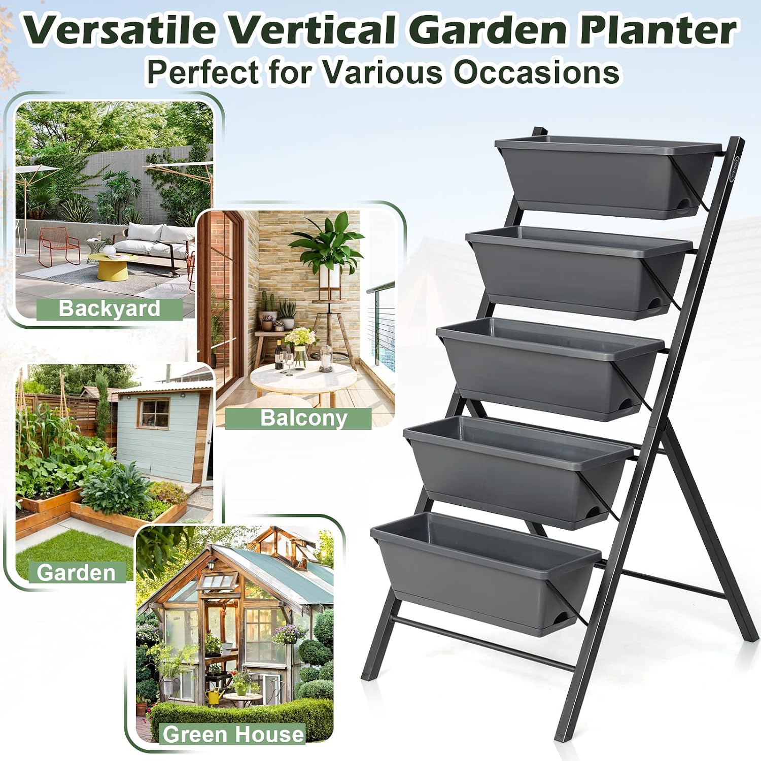 COSTWAY Vertical Raised Garden Bed, 5 Tier Planter Box with Drainage Holes for Vegetables, Grass, Flowers, Freestanding