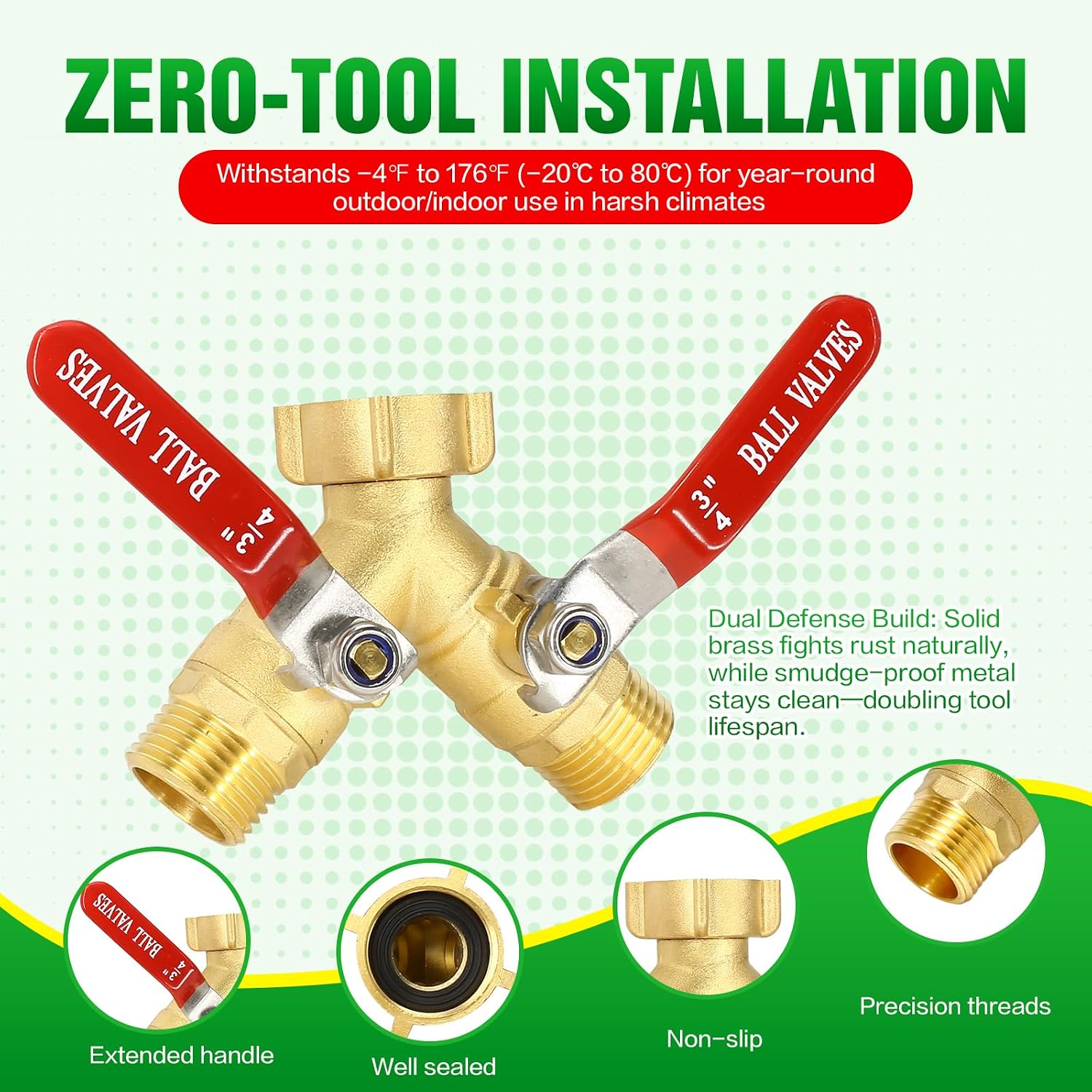 Brass Garden Hose Splitter 2 Way Heavy Duty with Metal Extended Handle | Outdoor Duel Water Hose Splitter, Dual Outdoor