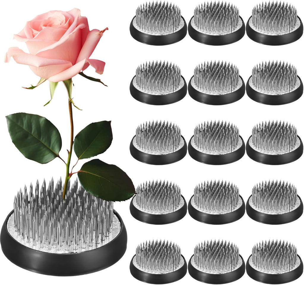 Sliner 16 Pcs Floral Frogs Round Flower Holder,Silver,1.81 Inch