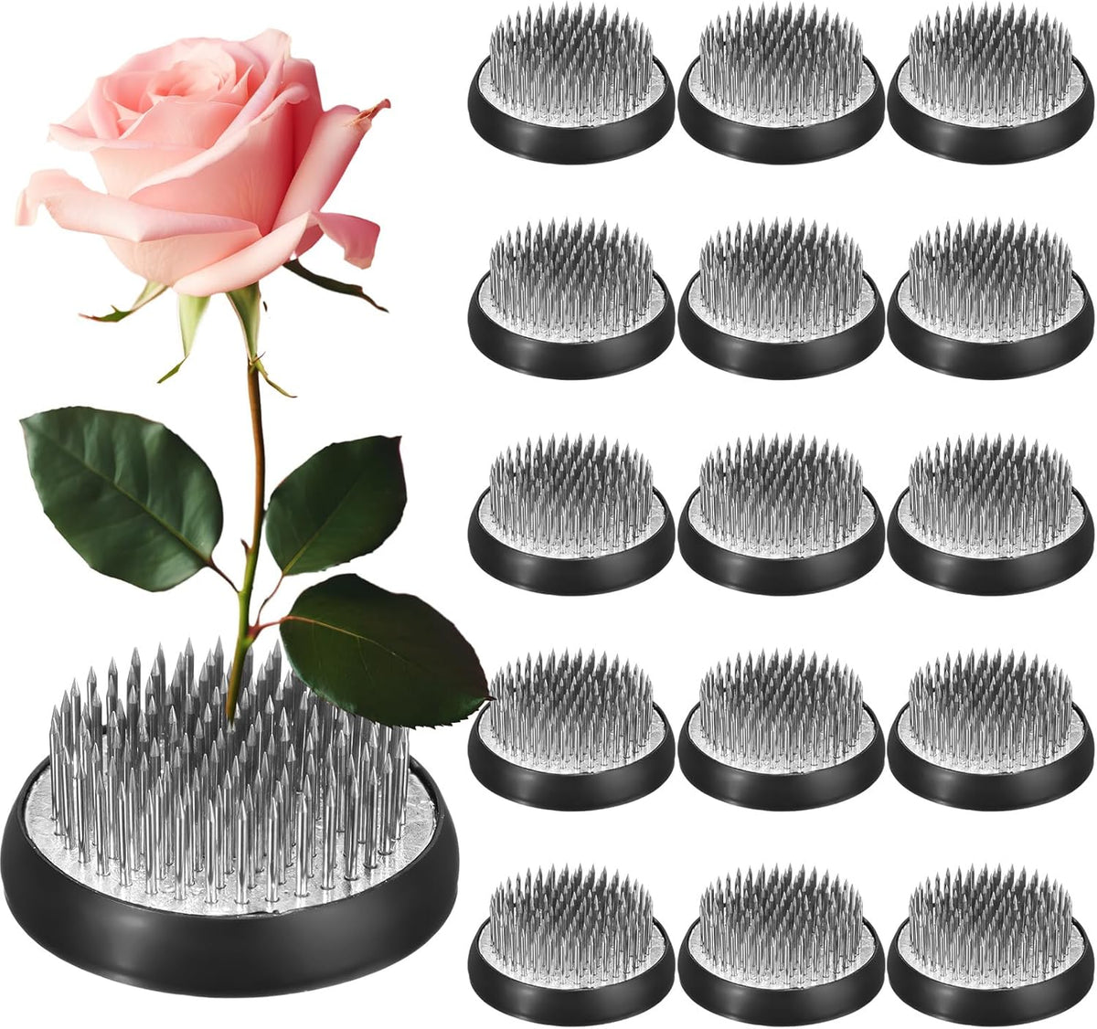 Sliner 16 Pcs Floral Frogs Round Flower Holder,Silver,1.81 Inch