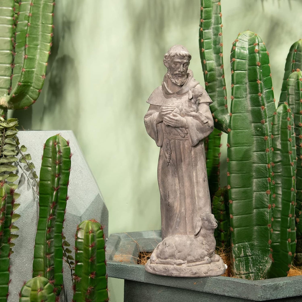 Newman House Studio Vintage St Francis Garden Statue - 15.2 Inch Resin Patron of Animal Figurine Saint Francis