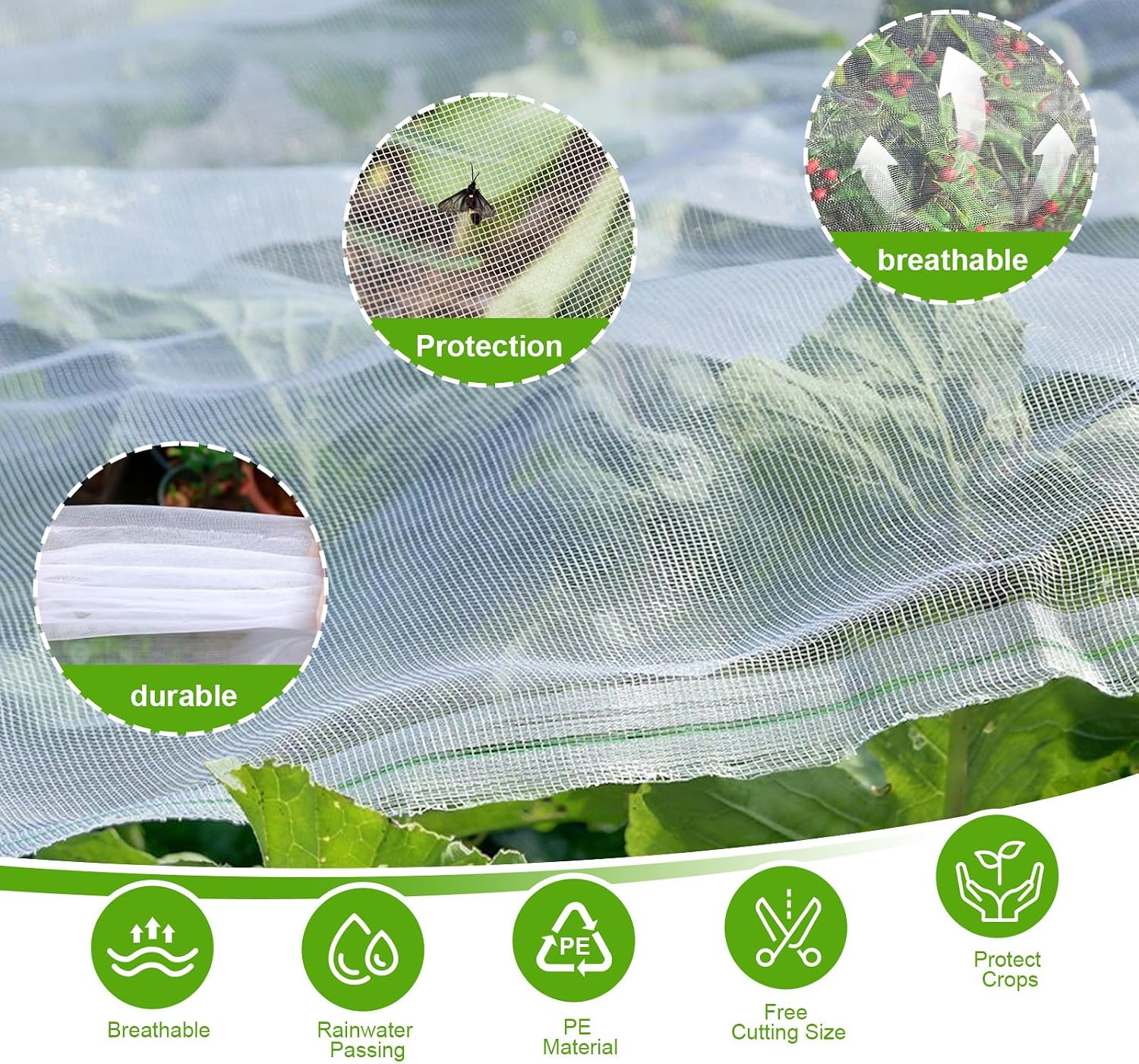10x35Ft Garden Netting for Raised Bed, Thickened 60 Mesh Bird Netting for Garden Protection, Mesh Insect Row Covers for