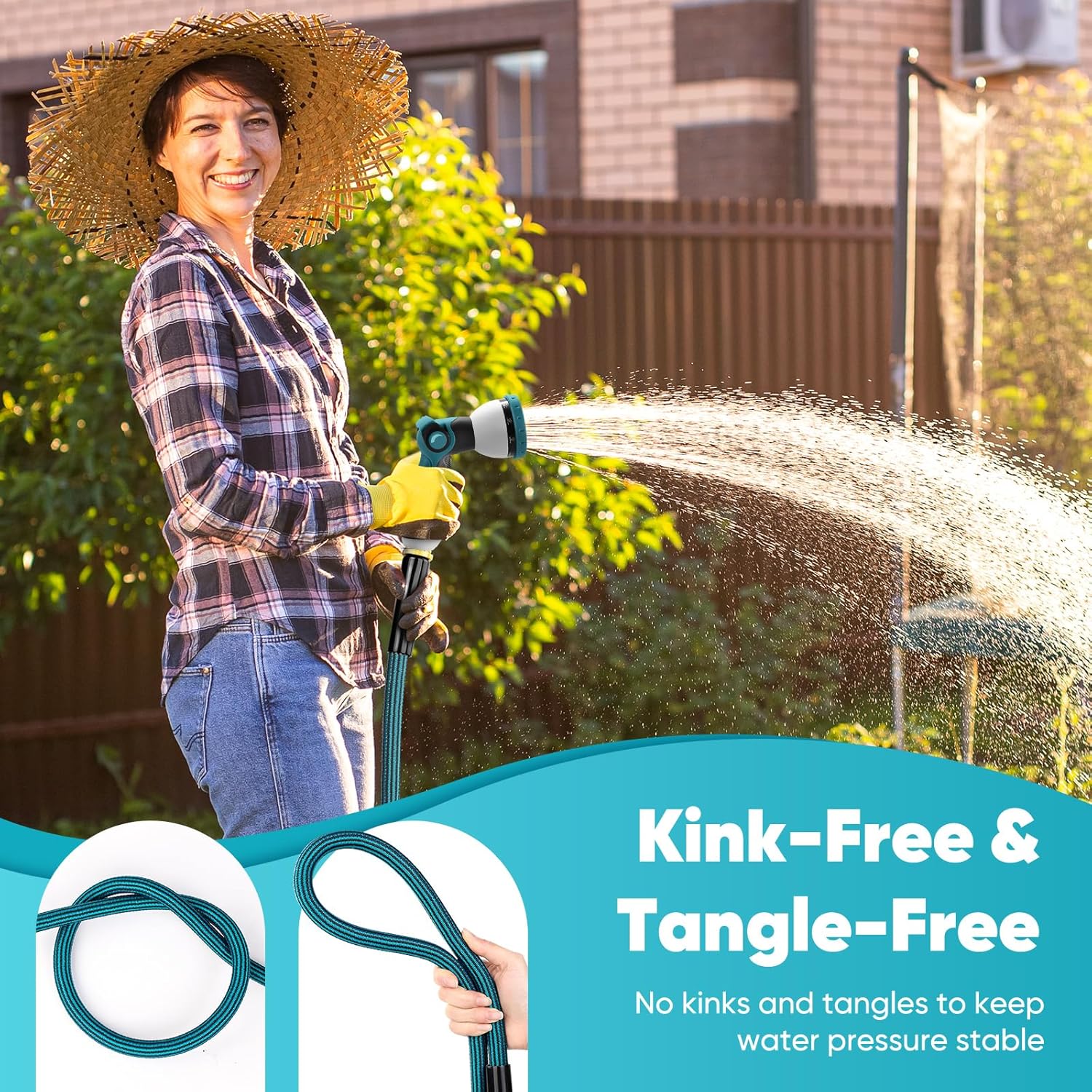 Garden Hose 50FT, Non-Expanding Water Hose Ultra Lightweight With Nozzle | Kink-Free, Sturdy, Leak-Proof, Flexible