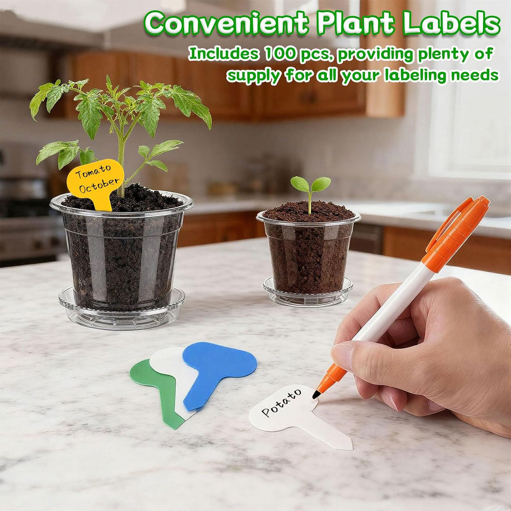 3/4/5/6/7 Inch Clear Nursery Pots with Drainage Holes and Saucers 30 Pack | Transparent Plastic Pots for Plants Flowers
