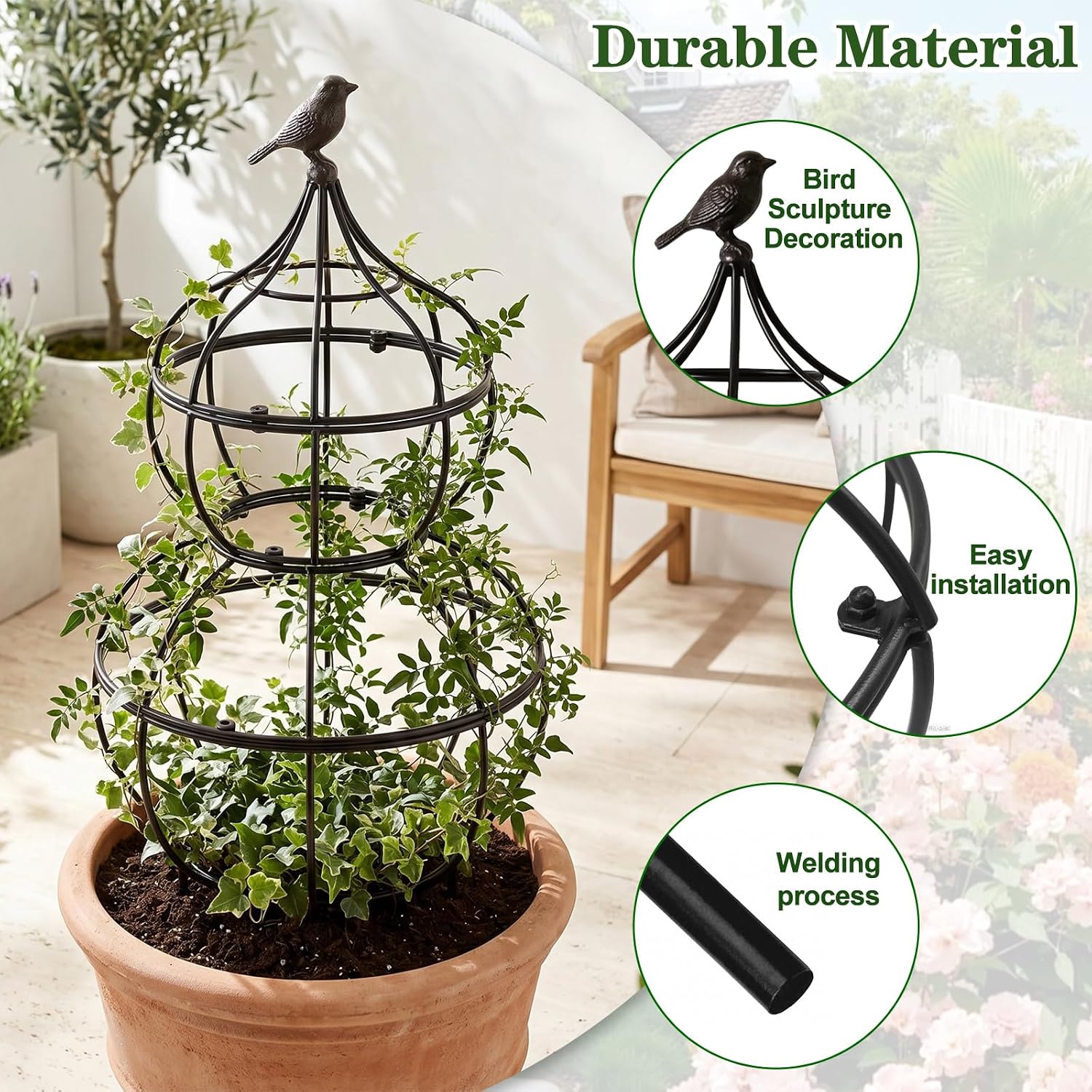 aboxoo Sturdy 23"x12" Metal Obelisk Trellis,Plant Support Indoor Outdoor | Support for climbing plants, topiaries &