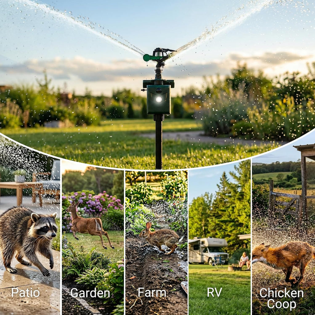 2 Packs Motion Activated Animal Repeller with Water Sprinkler, Deer Repellent Devices Solar Powered, IP65 Waterproof