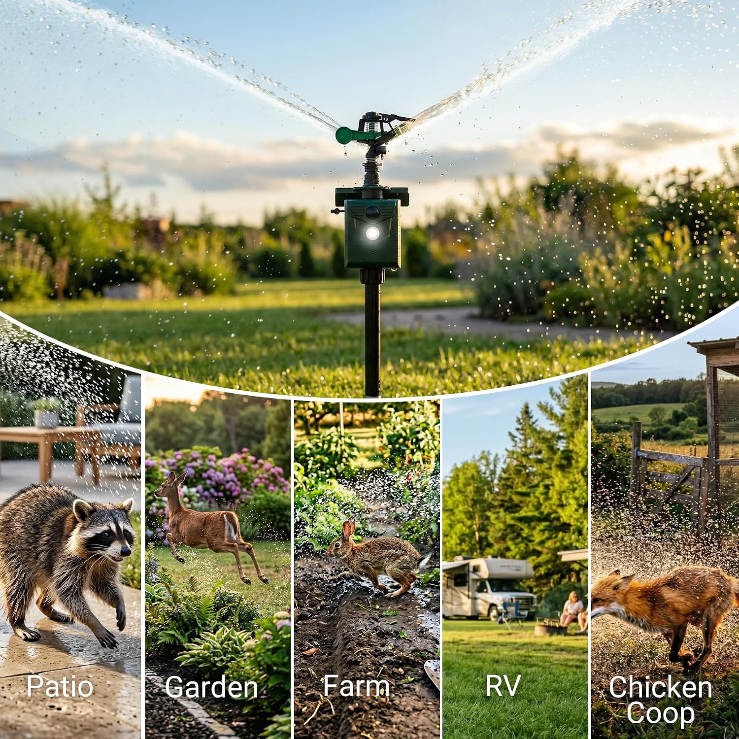 2 Packs Motion Activated Animal Repeller with Water Sprinkler, Deer Repellent Devices Solar Powered, IP65 Waterproof