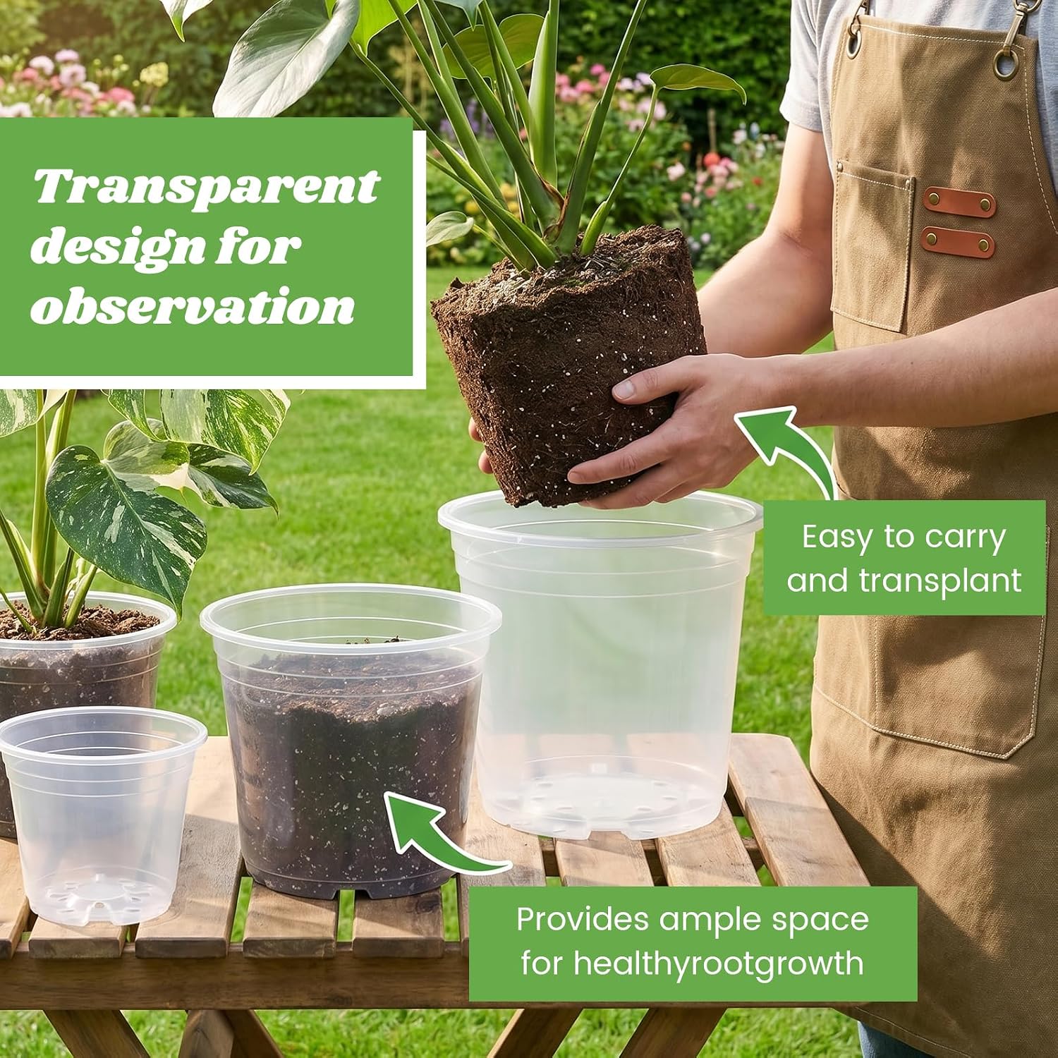 10/7/6/5 inch Clear Nursery Pots with Drainage Holes, 16 Pack Large Clear Plastic Pots with Plant Labels, Nursery Pots